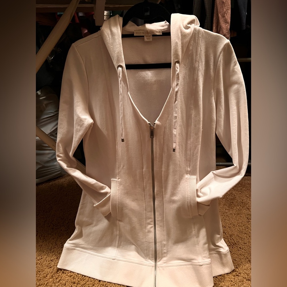 Boston Proper White Zip-Up Hoodie